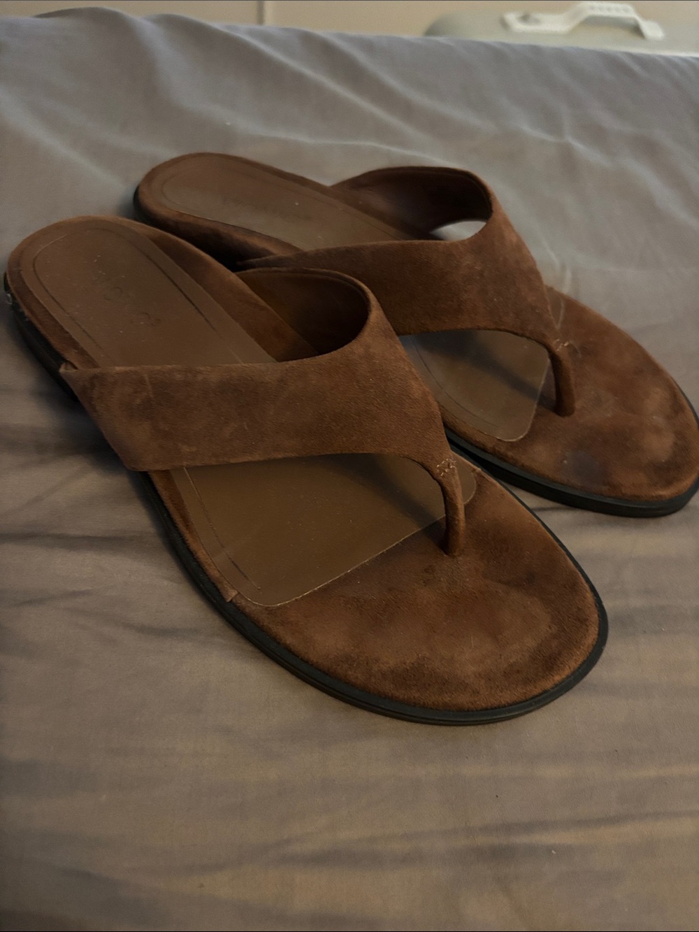 Vionic Brown Suede Slide-Thong Sandals